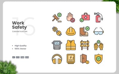 16 Work Safety Colored Icons Set