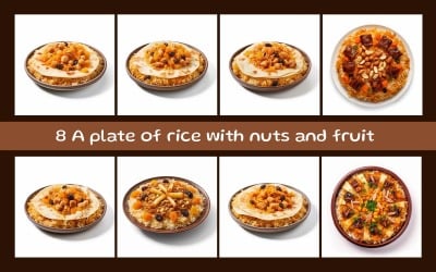 A plate of rice with nuts and fruit