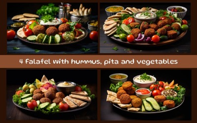 Falafel mit Hummus, Pita und Gemüse