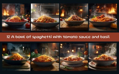 Miska spaghetti z sosem pomidorowym i bazylią