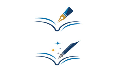 Modello di progettazione del logo dello scrittore con penna e piuma v.13