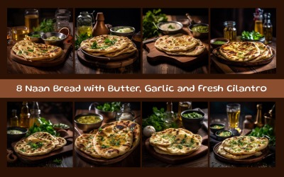 Naan-Brot mit Butter, Knoblauch und frischem Koriander