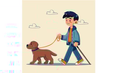 Boy Walking His Dog (flat design)