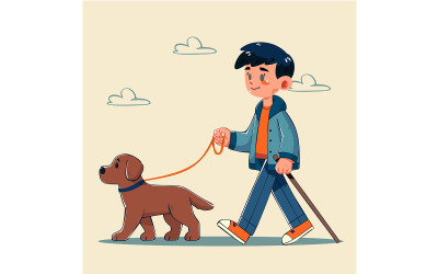 Junge geht mit seinem Hund spazieren (flaches Design)