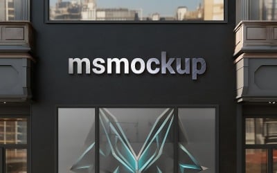 Metaliczny 3D Logo Mockup na Fasadzie Budynku – Realistyczny 3D Logo Mockup Fasady Budynku