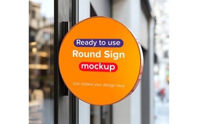 Shop Sign Mockup – Round Shape PSD Template Modern Round Sign Mockup Wall Mounted Round Sign PSD