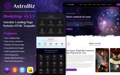 AstroBiz - Global Single page Bootstrap HTML5-mall för spåkonstnärer och astrologer över hela världen