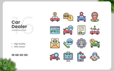 16 Car Dealer Colored Icons Set