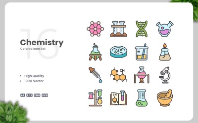 16 Chemistry Colored Icons Set