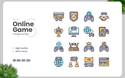 16 Online hra Sada barevných ikon