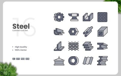 16 Steel Colored Icons Set