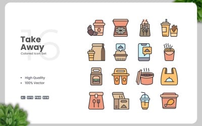 Conjunto de 16 iconos de colores para llevar