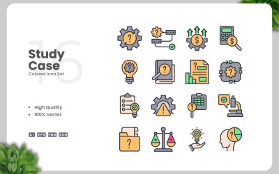 16 Study Case Colored Icons Set