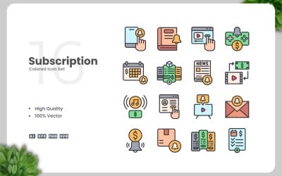 16 Subscription Colored Icons Set