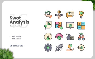 16 Swot Analysis Colored Icons Set