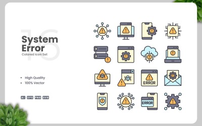 16 System Error Colored Icons Set