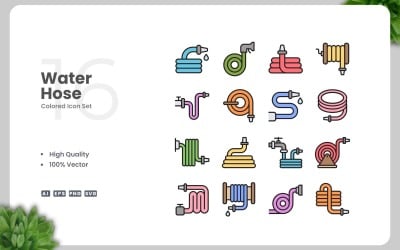 16 Water Hose Colored Icons Set