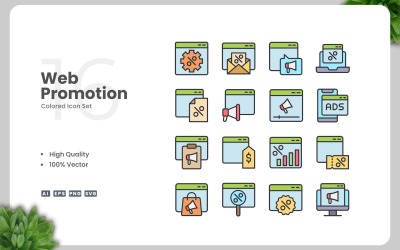 16 Web Promotion Colored Icons Set