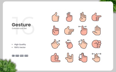 16 Gesten farbige Icons Set