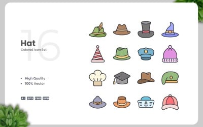 16 Hat Colored Icons Collection
