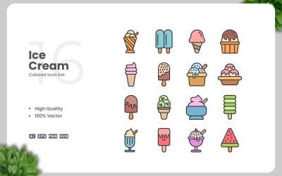 16 Ice Cream Colored Icons Set