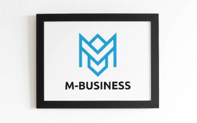 Plantilla de logotipo con línea abstracta y flecha para marca comercial con letra M azul