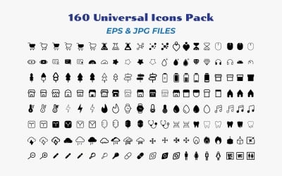 A set of 160 universal black icons pack