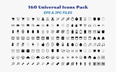 Ein Set mit 160 universellen schwarzen Icons