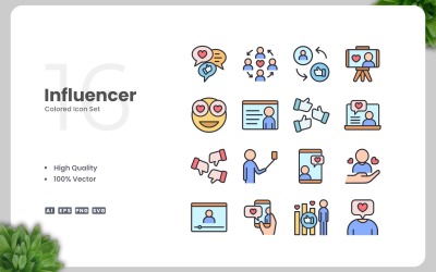 16 Influencer Colored Icons Set