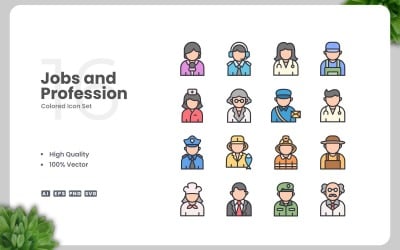 16 Jobs and Profession Colored Icons Set