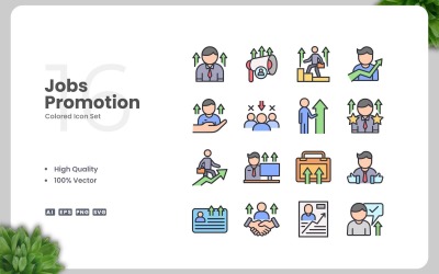 16 Jobs Promotion Colored Icons Set