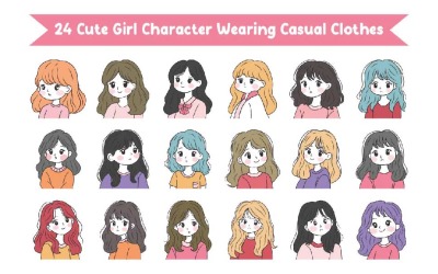 24 Cute Girl Character Wearing Casual Clothes