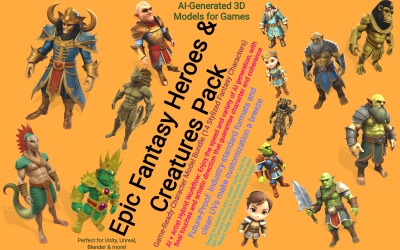 Pacchetto di eroi e creature fantasy epici, modello 3D