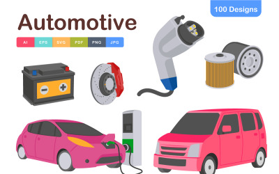 Pacote de ícones automotivos – Conjunto de vetores de peças de automóveis e símbolos de veículos
