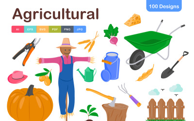 Pacote de ícones de símbolos agrícolas – Ícones essenciais de fazenda e colheita