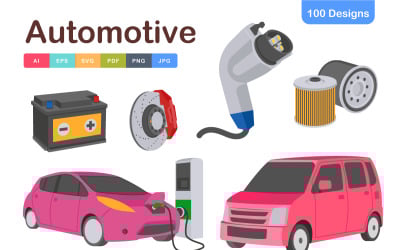 Paquete de iconos automotrices: conjunto vectorial de símbolos de vehículos y piezas de automóviles