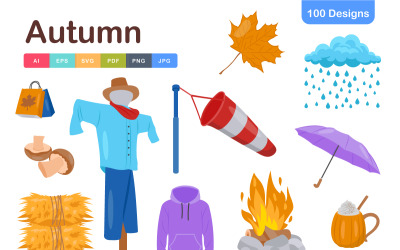 Podzimní ikony Pack – podzimní listí a sezónní prvky vektorové sada