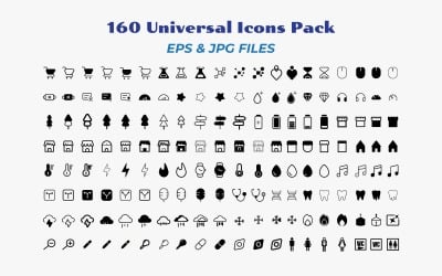 Um conjunto de 160 ícones pretos universais
