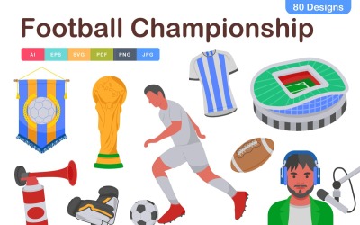 Champion Football Icons Pack – 80+ dynamických fotbalových a turnajových vektorových grafik