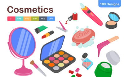 Cosmetics Icons Pack – skönhet &amp;amp; hudvård Essentials i platt vektorstil