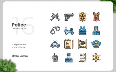 16 Police Colored Icons Set
