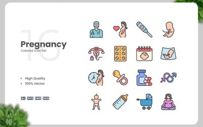 16 Pregnancy Colored Icons Set