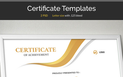 Modello di certificato con onde oro e blu scuro