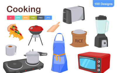 Paquete de iconos de cocina: utensilios de cocina y símbolos de preparación de alimentos