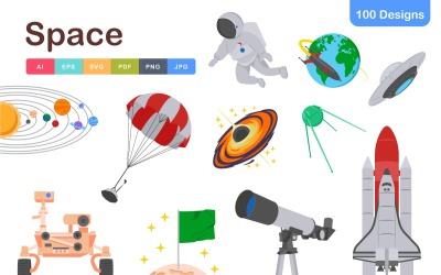 Space Icons Pack – 100+ Futuristic Space &amp;amp; Astronomy Vector Graphics