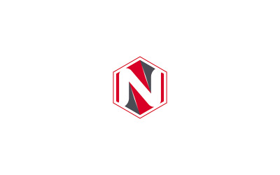Diseño de logotipo con la letra N inicial hexagonal en rojo y gris. Logotipo creativo con la letra N hexagonal en rojo y gris.