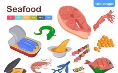 Seafood Icons Pack – Premium Aquatic &amp;amp; Marine Life Illustrations