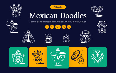 Mexikanische Kritzeleien Icons Set