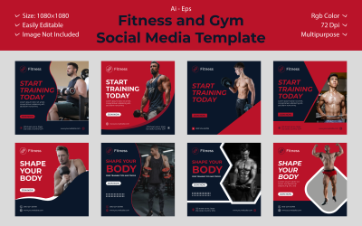 Vorlage für Social Media- und Instagram-Posts zu Fitness und Fitnessstudio