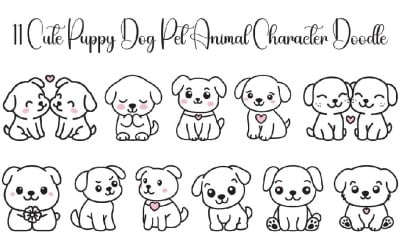 11 Cute Puppy Dog Pet Animal Character Doodle